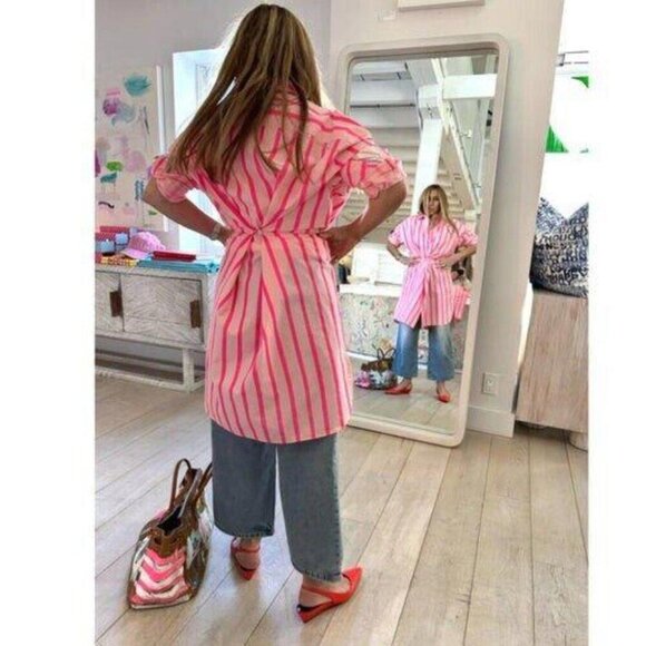 Kerri Rosenthal Lilli Shirt Mini Dress Cotton Poplin Striped L - Picture 4 of 9